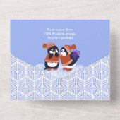 ペンギンの冬の雪の誕生日ベイビーシャワー寒い オールインワン招待状 (裏面)