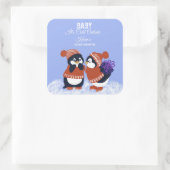 ペンギンの冬の雪の誕生日ベビーシャワー寒いデザイン スクエアシール (バッグ)