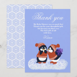 ペンギンの冬の雪の誕生日・ベビーシャワーのお礼 招待状