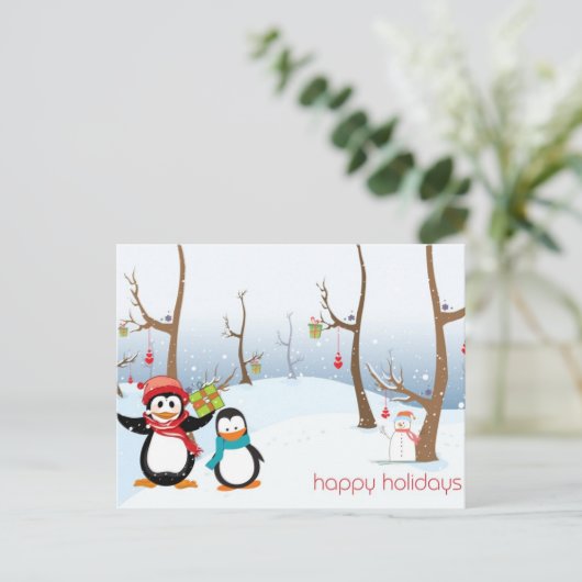 ペンギンの冬の風景、ハッピーホリデー シーズンポストカード (スタンド正面)