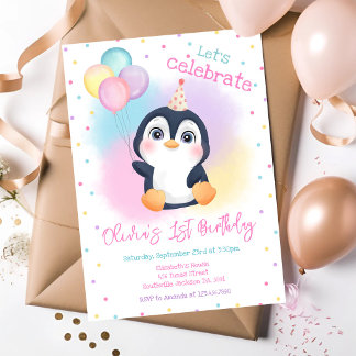 ペンギンの冬パーティー 誕生日 招待状