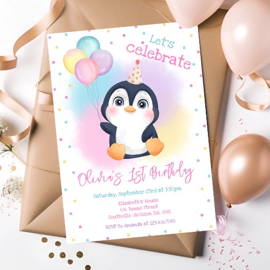ペンギンの冬パーティー 誕生日 招待状