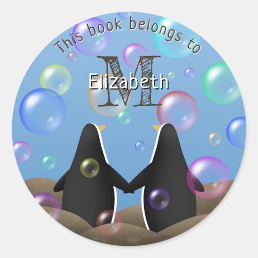 ペンギンの友人とバブルの子供用ブック ラウンドシール (正面)