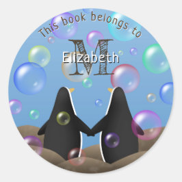 ペンギンの友人とバブルの子供用ブック ラウンドシール