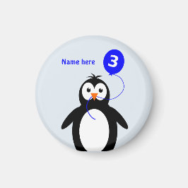 ペンギンの名前を追加する3番目の誕生日の青 マグネット