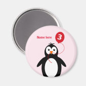 ペンギンの名前を追加する3番目の誕生日レッドピンク マグネット (正面/裏面)