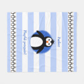 ペンギンの名前を青い白いストライプ フリースブランケット (正面(横))