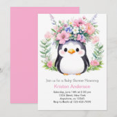 ペンギンの夢のようなガールベビーシャワーパーティーのお誘い 招待状 (正面/裏面)