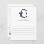 ペンギンの子どもたちの可愛らしい平らな文房具 サンキューカード (正面/裏面)