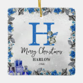 ペンギンの子供の名前モノグラムクリスマス セラミックオーナメント (正面)