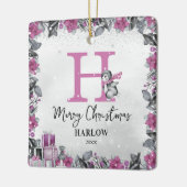 ペンギンの子供の名前モノグラムクリスマス セラミックオーナメント (左)