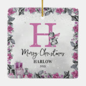 ペンギンの子供の名前モノグラムクリスマス セラミックオーナメント (裏面)