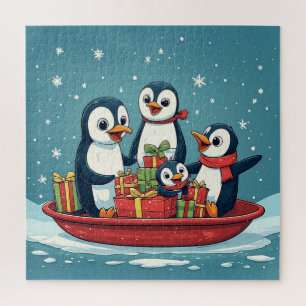 ペンギンの家族のクリスマスボート ジグソーパズル