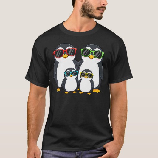 ペンギンの家族のサングラス 水鳥愛好家 Tシャツ (正面)