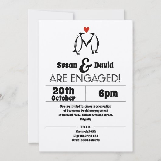 ペンギンの愛のエンゲージメント招待状 招待状 (正面)