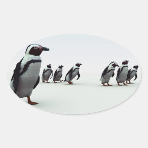 ペンギンの整列 楕円形シール
