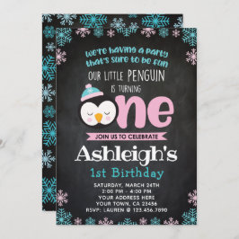 ペンギンの最初誕生日の招待状の黒板 招待状