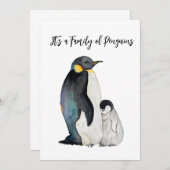 ペンギンの水彩画スケッチ 招待状 (正面/裏面)