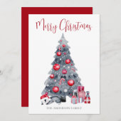 ペンギンの水彩赤い黒いメリークリスマス シーズンカード (正面/裏面)