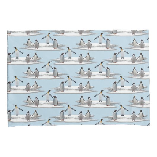 ペンギンの氷山のパーティーの枕カバー(青か海軍) 枕カバー (正面右)