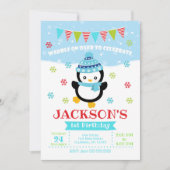 ペンギンの男の子の誕生日招待状 / 歩いてお越しください 招待状 (正面)