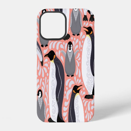 ペンギンの皇帝、カブ、ピンクの装飾模様。 iPhoneケース (裏面)