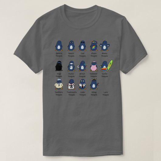 ペンギンの種類デザイン Tシャツ (デザイン正面)
