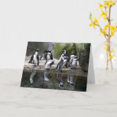 ペンギンの空白のな挨拶状 カード (黄色い花)