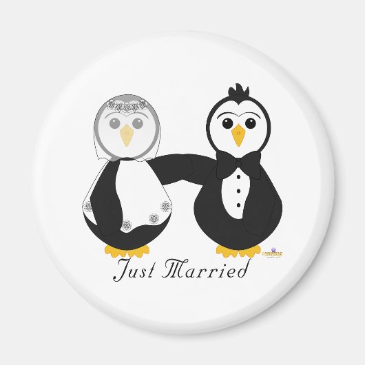 ペンギンの結婚たった今結婚しました マグネット (正面)