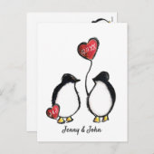 ペンギンの結婚式の日付を保存 シーズンポストカード (正面/裏面)