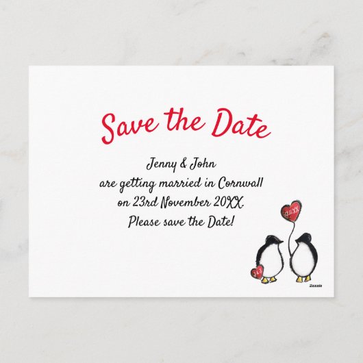 ペンギンの結婚式の日付を保存 シーズンポストカード (裏面)