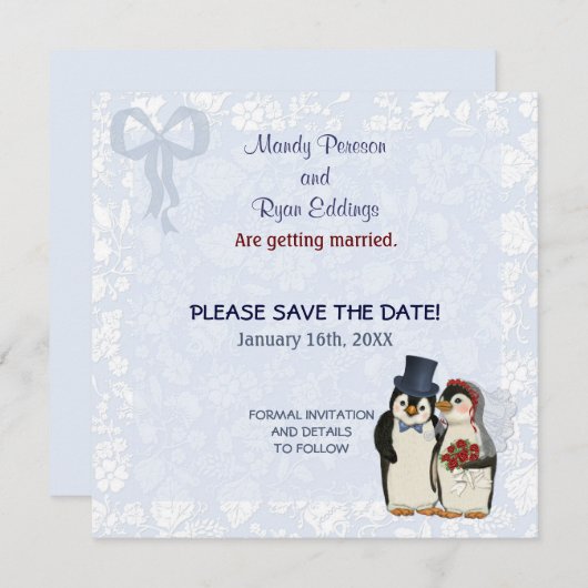 ペンギンの結婚式 - 保存の日 セーブザデート (正面/裏面)