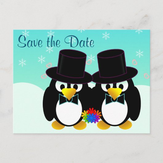 ペンギンの結婚式　記念日カード 案内ポストカード (正面)