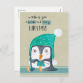 ペンギンの編み物のクリスマスの郵便はがき シーズンポストカード (正面/裏面)