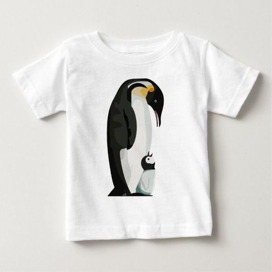 ペンギンの親とシックなボンディングアート ベビーTシャツ (正面)