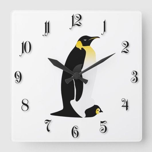 ペンギンの親とベビー スクエア壁時計 (正面)