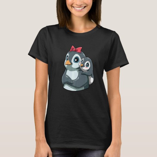 ペンギンの親と子の愛情あふれるデザイン ペンギイ用 Tシャツ (正面)