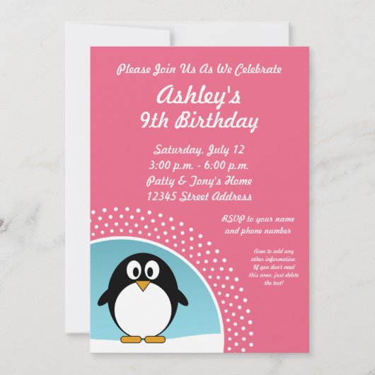 ペンギンの誕生日のパーティの招待状 招待状 (正面)
