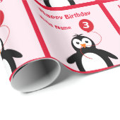 ペンギンの誕生日3回目のピンクを追加 ラッピングペーパー (ロールコーナー)