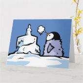 ペンギンの赤ちゃんの誕生日カード カード (黄色い花)