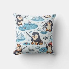 ペンギンの釣り スロー・ピロー – 北極のかわいいデザイン クッション
