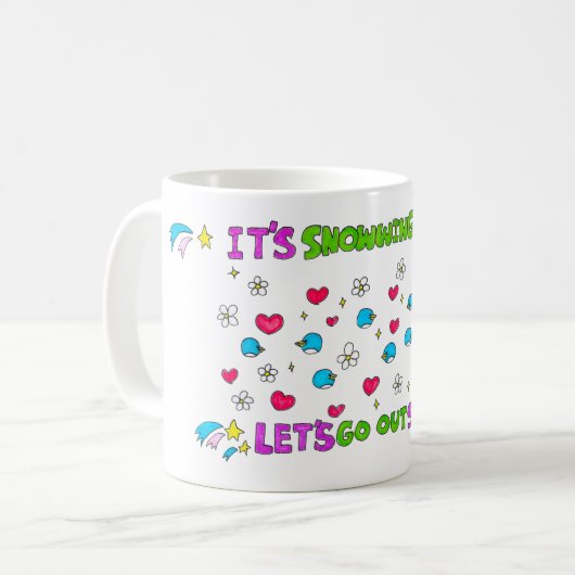 ペンギンの雪が降る今日は外に出よう コーヒーマグカップ (正面左)