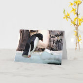 ペンギンの雪玉合戦のクリスマスカード カード (黄色い花)