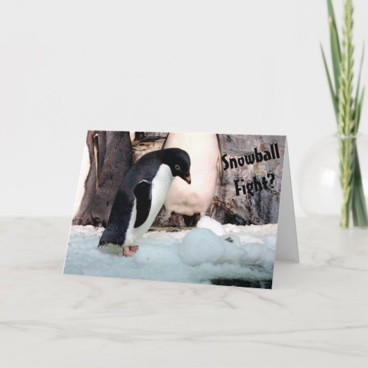ペンギンの雪玉合戦のクリスマスカード カード (正面)