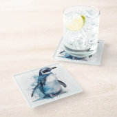 ペンギンの青い水色 ガラスコースター (アングル)