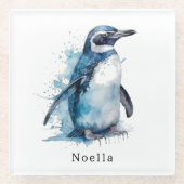 ペンギンの青い水色 ガラスコースター (正面)