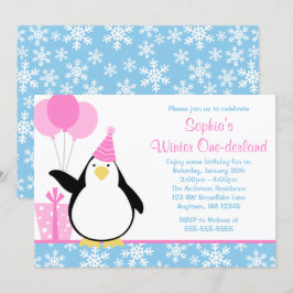 ペンギンの青い雪片の冬のOnederlandの誕生日 招待状