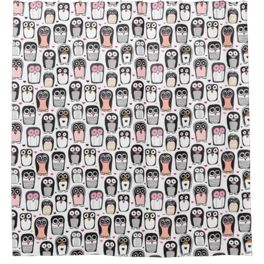 ペンギンの鳥のイラストレーションの背景 シャワーカーテン (正面)