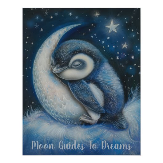 ペンギンの鳥のベビーが月に眠る ポスター (正面)