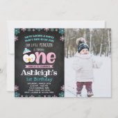 ペンギンの1歳誕生日招待状（写真付き） 招待状 (正面)